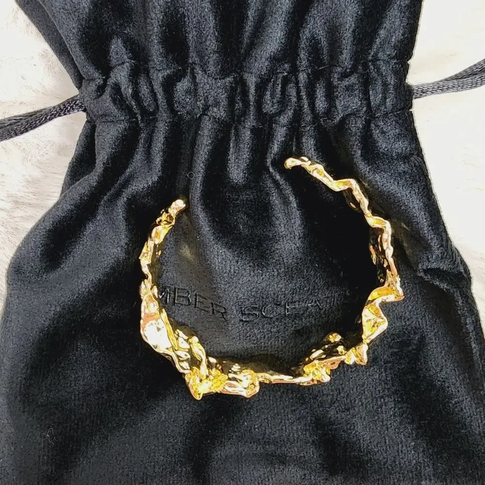 Amber Sceats Emery 24K Gold Plated Chunky Textured Cuff Bracelet Adjustable NWT